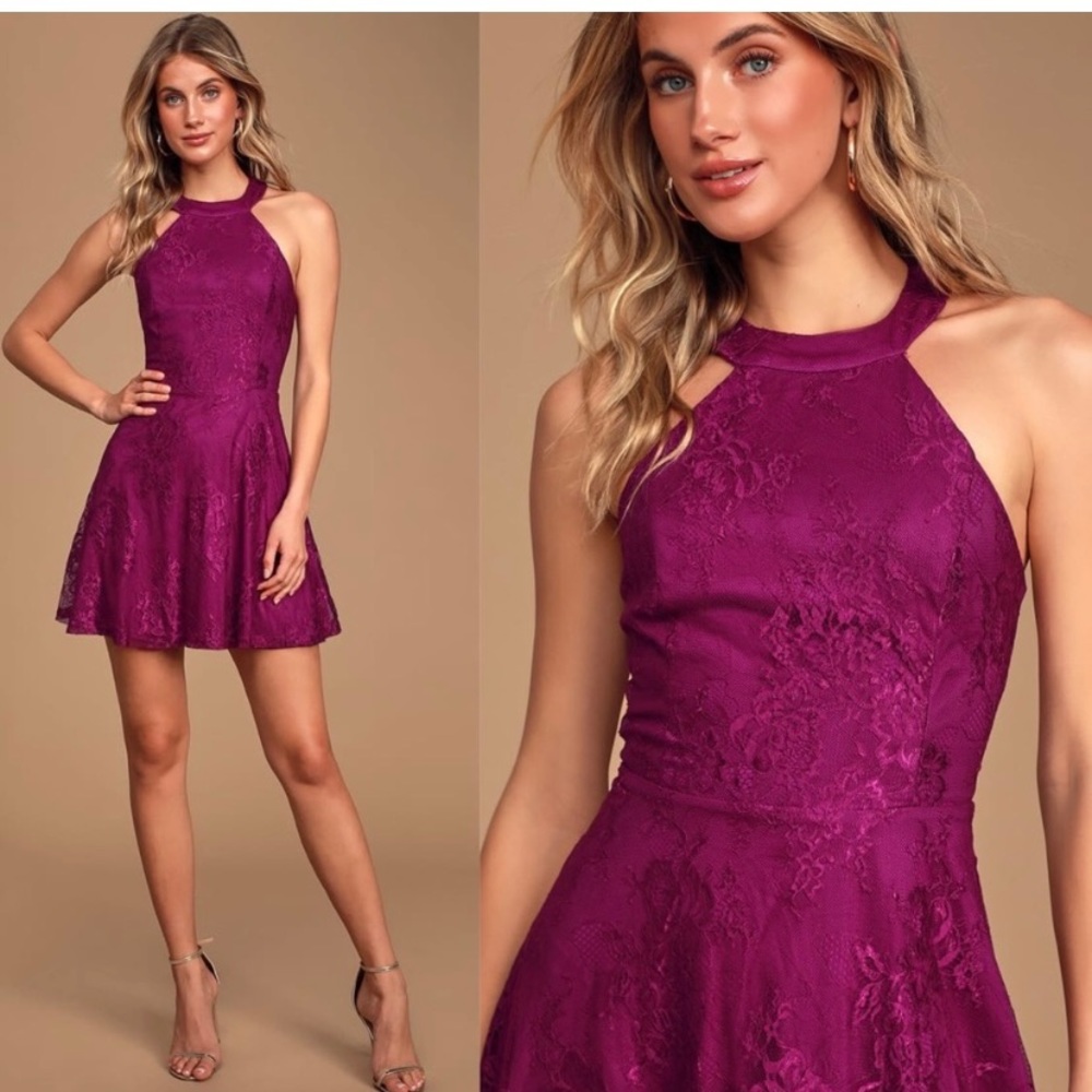 Lulu’s Magenta Lace Skater Dress NWT